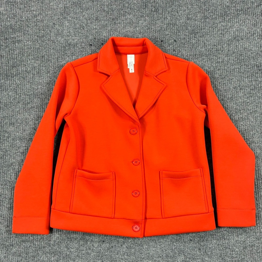 Wynne Layers Womens Medium Red Orange Knit Blazer Jacket Button Front Pockets